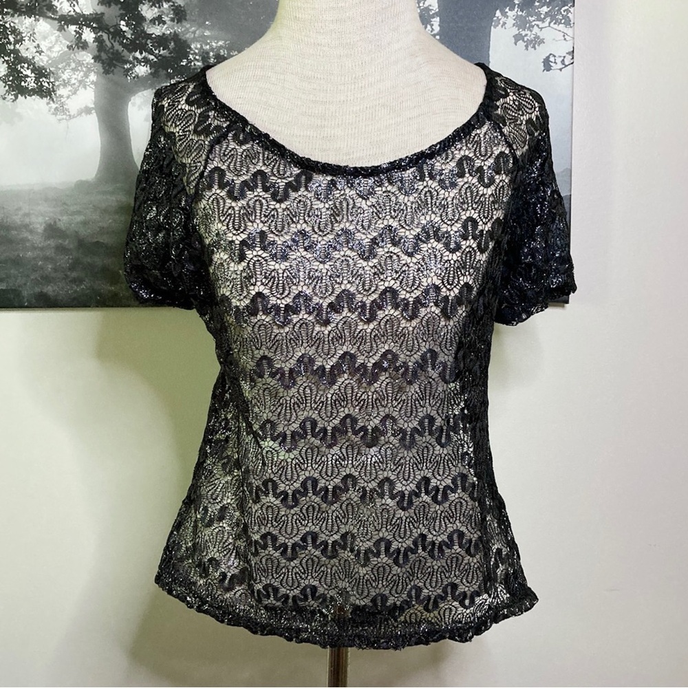 Shimmer Lace Cropped Hi-Lo Top